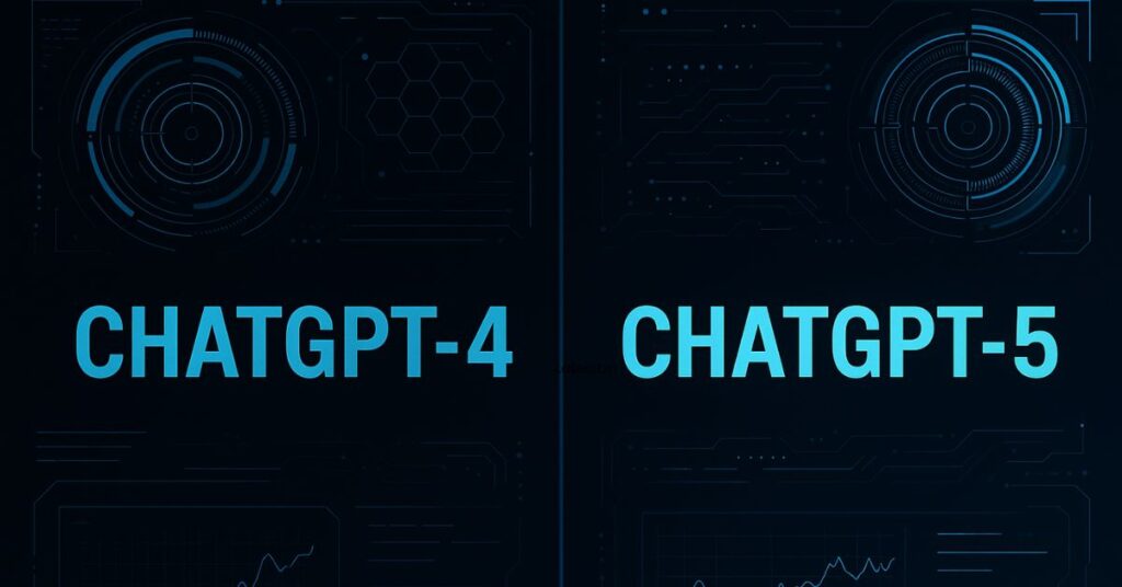 Comparison chart of ChatGPT-4 and ChatGPT-5 showing features, reasoning modes, and performance differences in 2025.